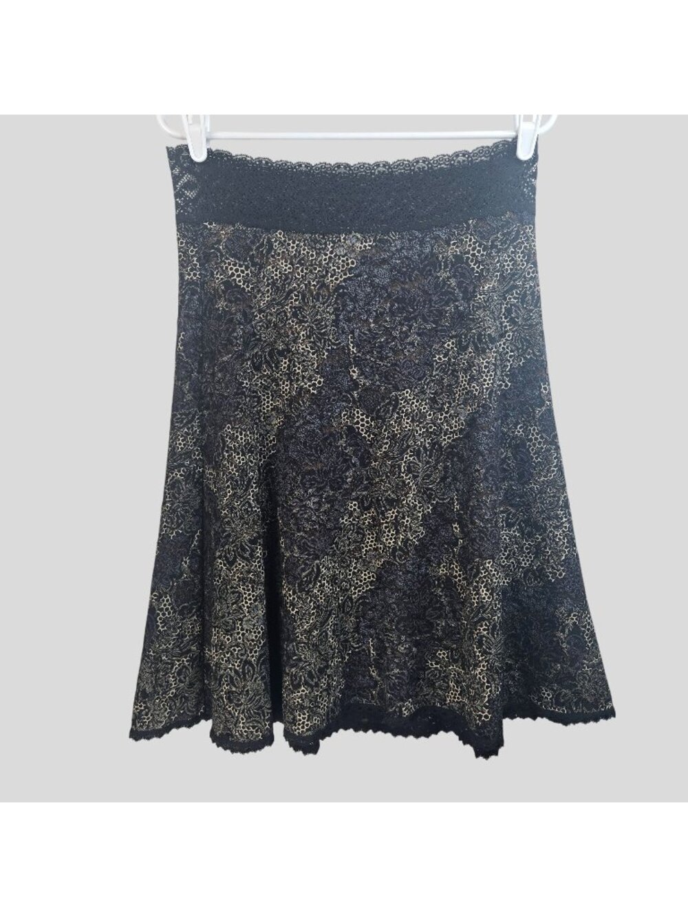 Cabi Dark Floral Lace Mini Skirt S Black Pull On Flowy Whimsigoth Fairy Grunge